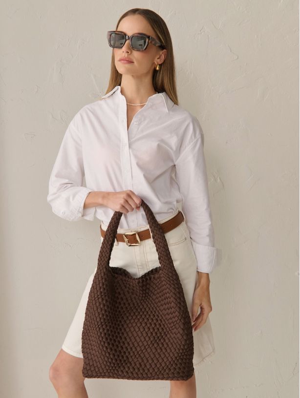 Lustre & Sage Layla Woven Tote - Brown Angels Whisper Accessories