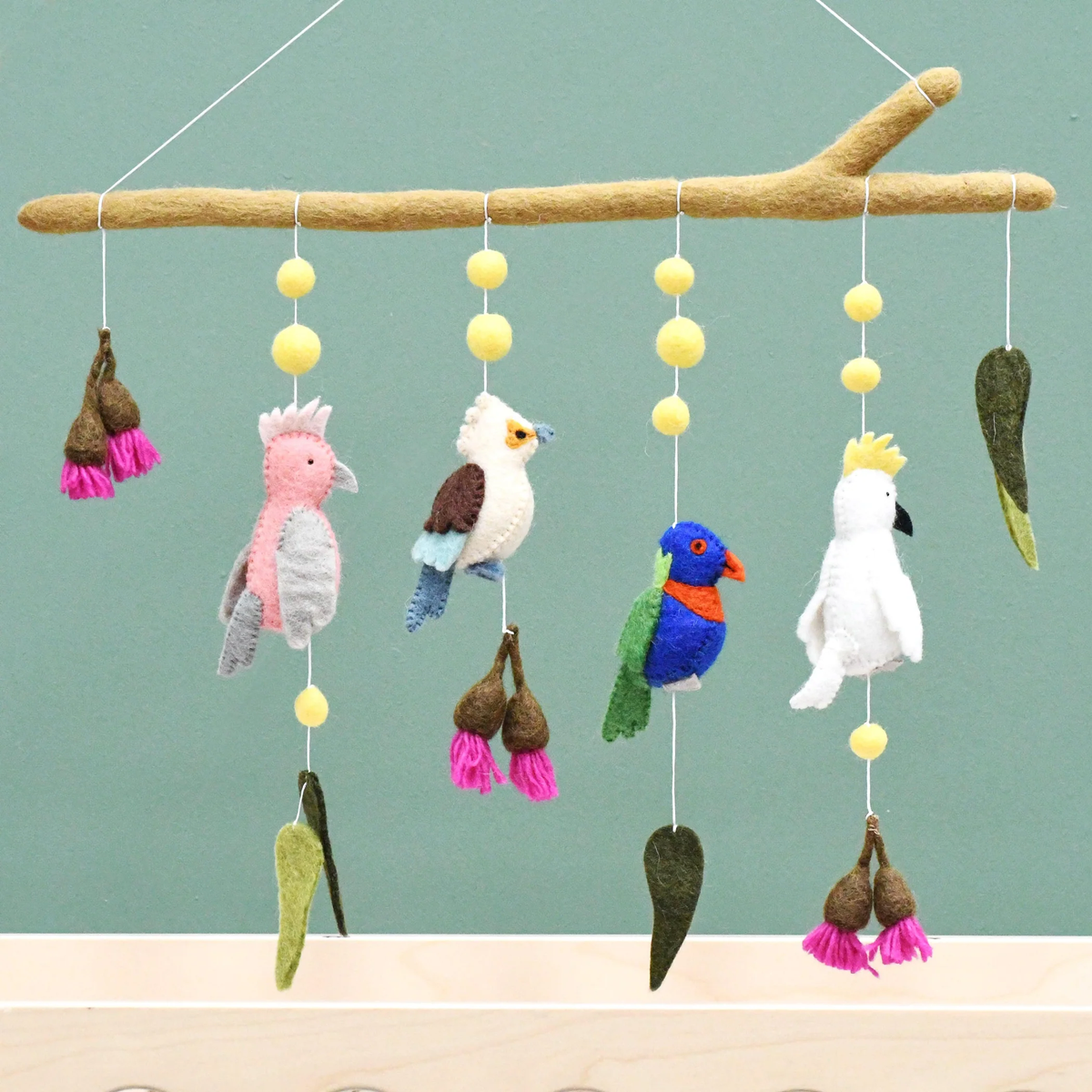Tara Treasures Baby Nursery Mobile Hanging - Australian Birds - Cockatoo, Lorikeet, Galah and Kookaburra