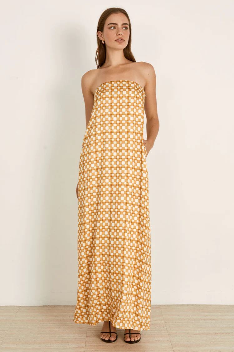 Mon Renn Lumen Maxi Dress - Golden Check Mon Renn