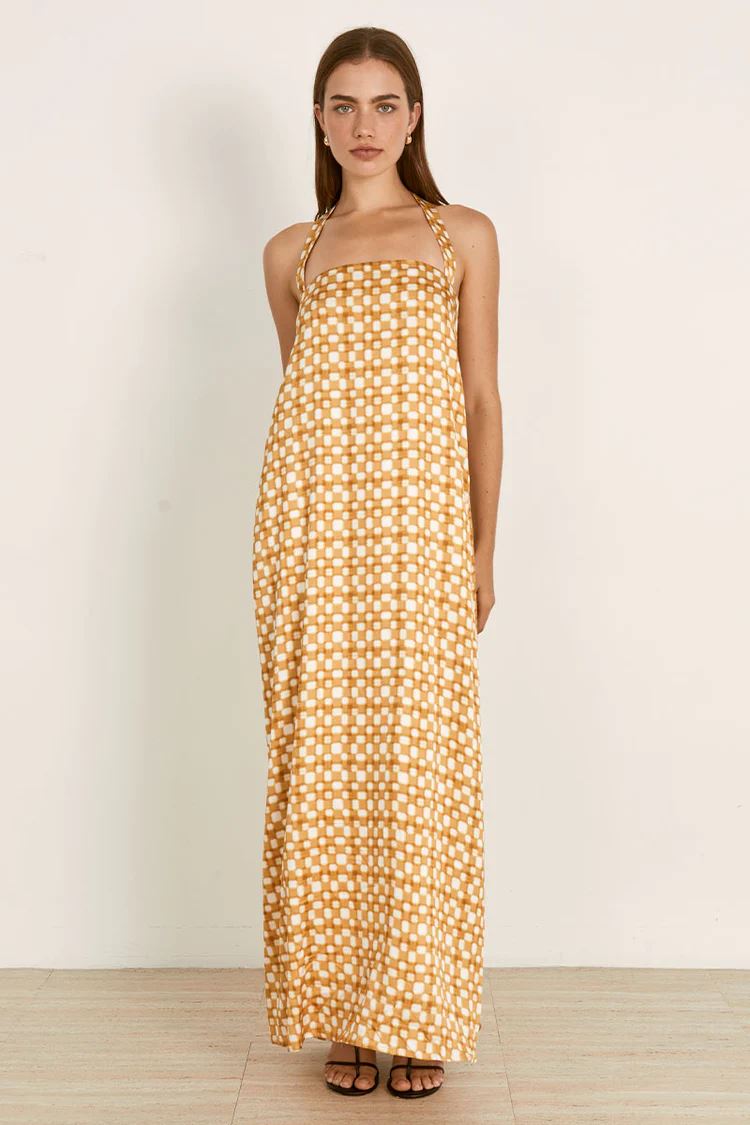 Mon Renn Lumen Maxi Dress - Golden Check Mon Renn