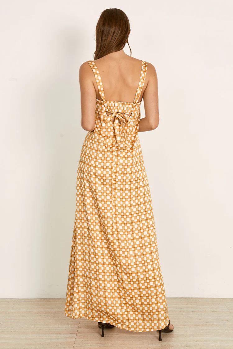 Mon Renn Lumen Maxi Dress - Golden Check Mon Renn