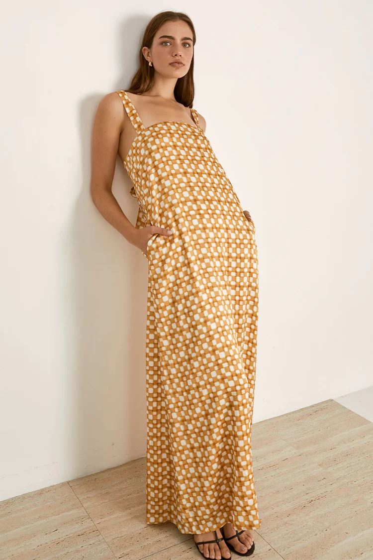 Mon Renn Lumen Maxi Dress - Golden Check Mon Renn