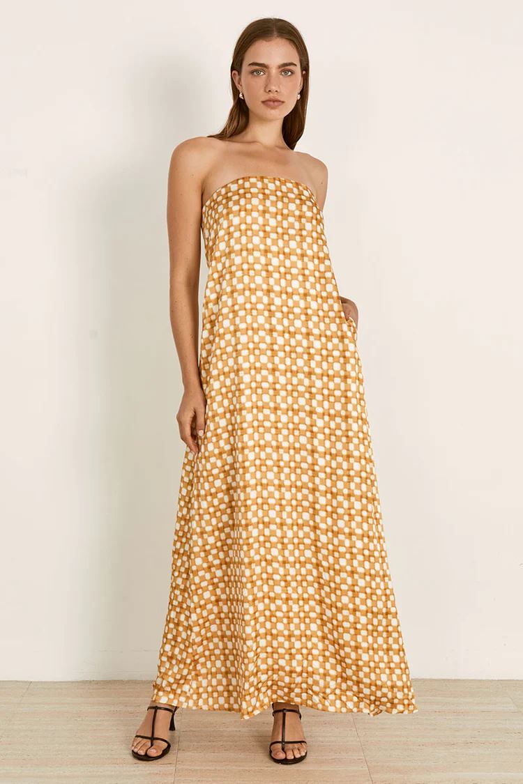 Mon Renn Lumen Maxi Dress - Golden Check Mon Renn