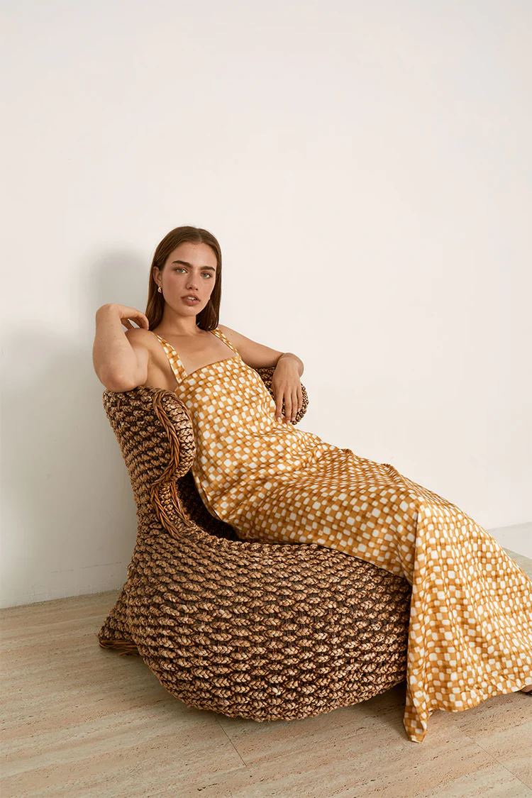 Mon Renn Lumen Maxi Dress - Golden Check Mon Renn