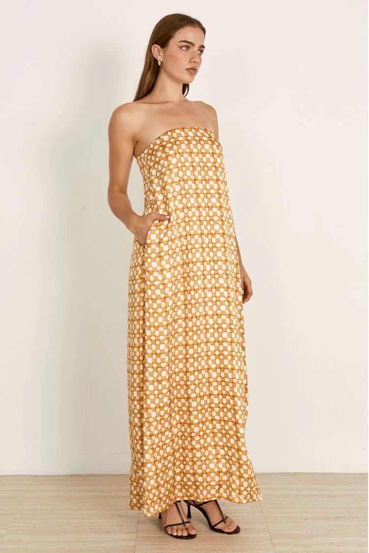 Mon Renn Lumen Maxi Dress - Golden Check Mon Renn