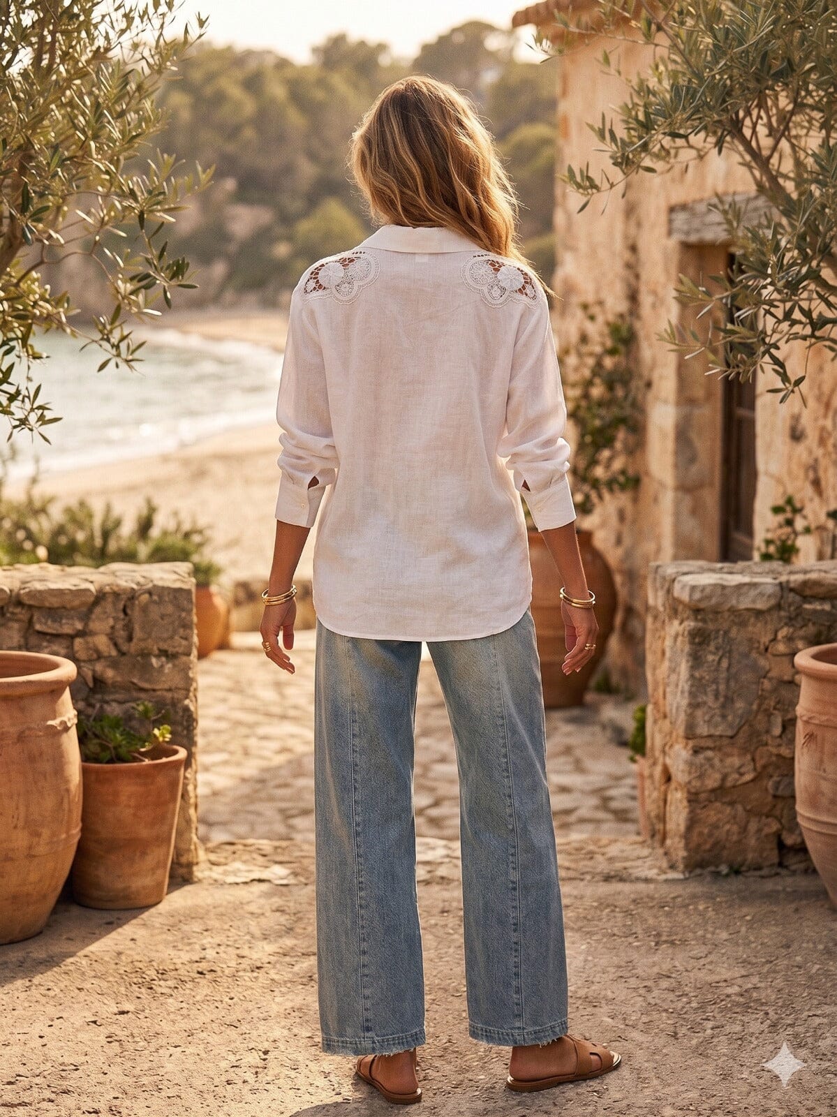 Mondara Cut Out Embroidery Blouse- White Eclectic House