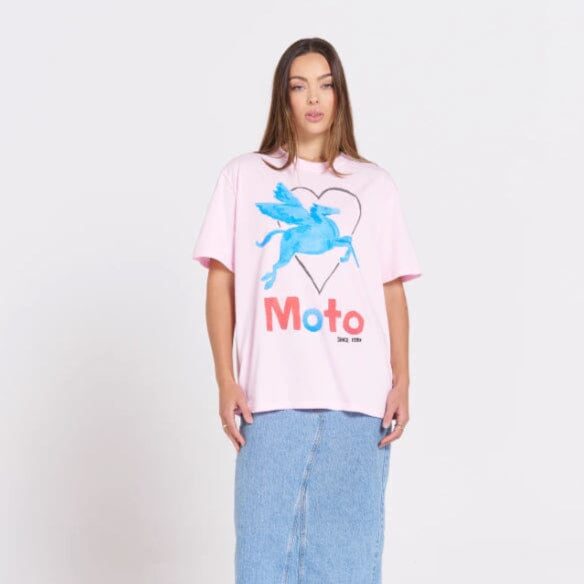 MTL Moto T-Shirt - Pink Boyfriend Tee with Winged Horse Eclectic House