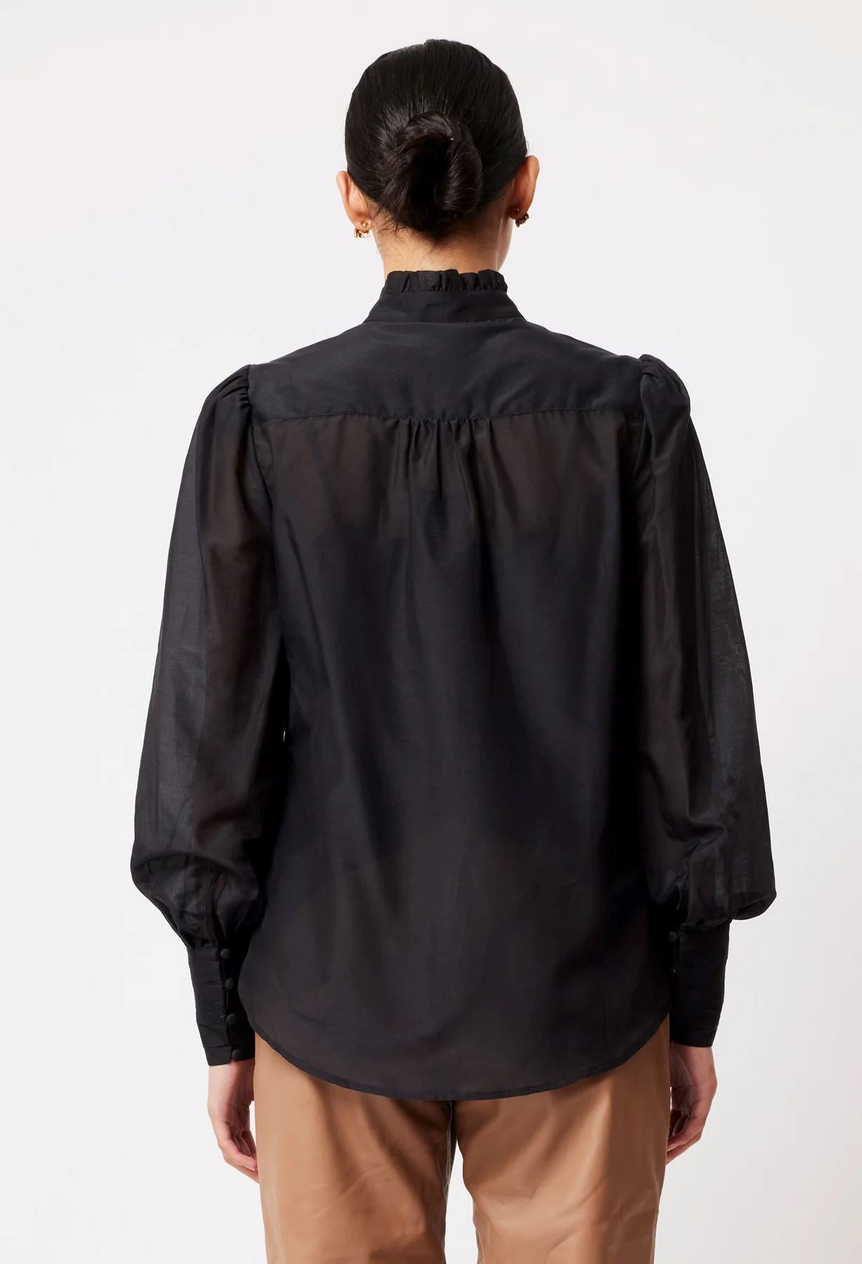 Once Was Florence Cotton Silk Embroidered Shirt - Black Once Was