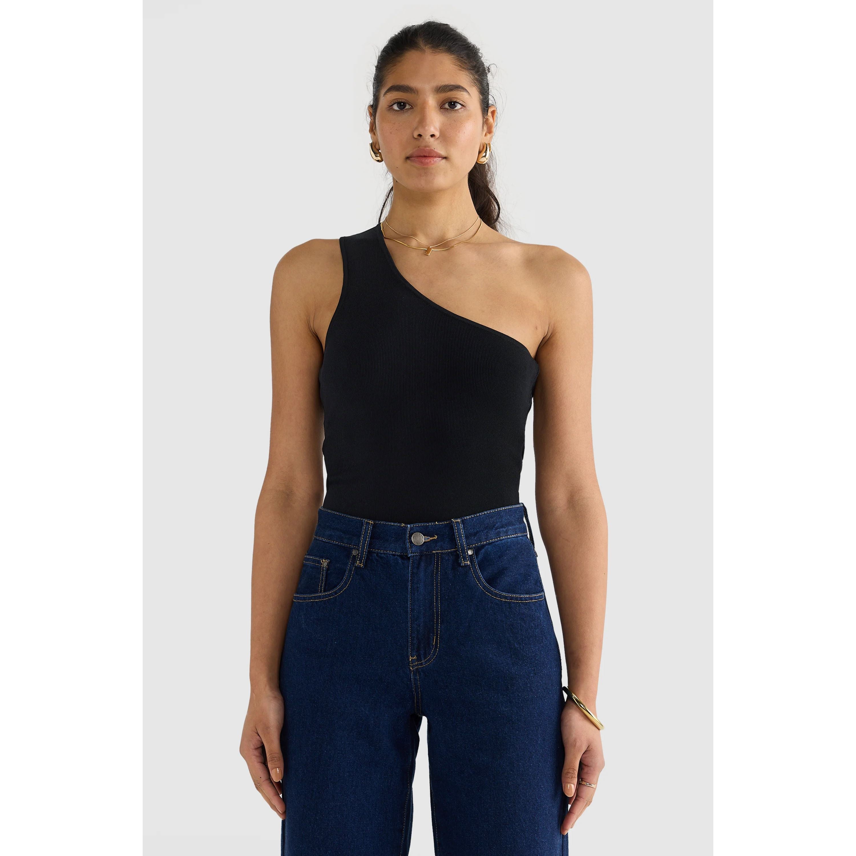 ORTC Clothing Co. Hadley One Shoulder Knit Top - Black One Shoulder Top ortc Clothing Co. 