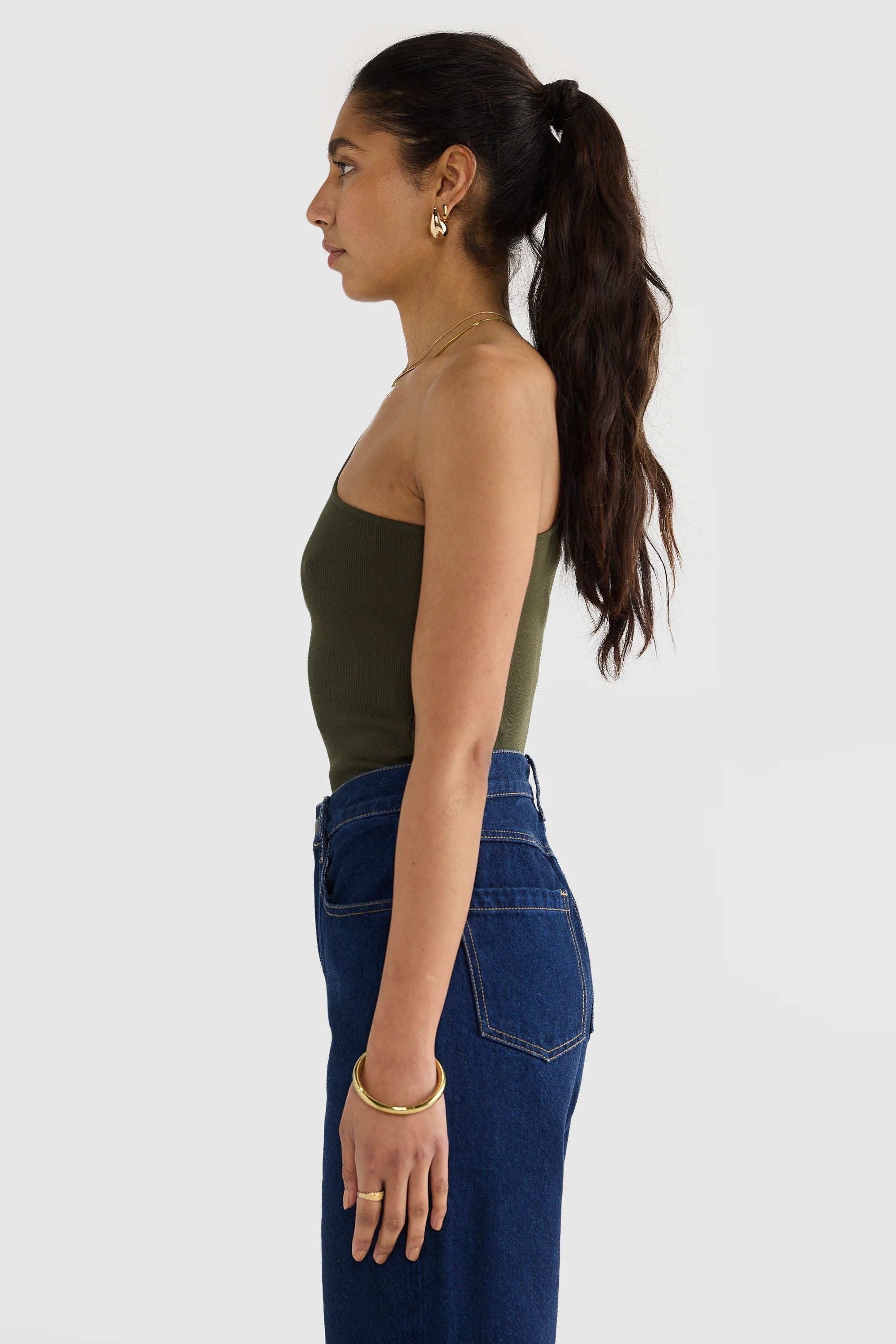 ORTC Clothing Co. Hadley One Shoulder Knit Top - Moss One Shoulder Top ortc Clothing Co. 