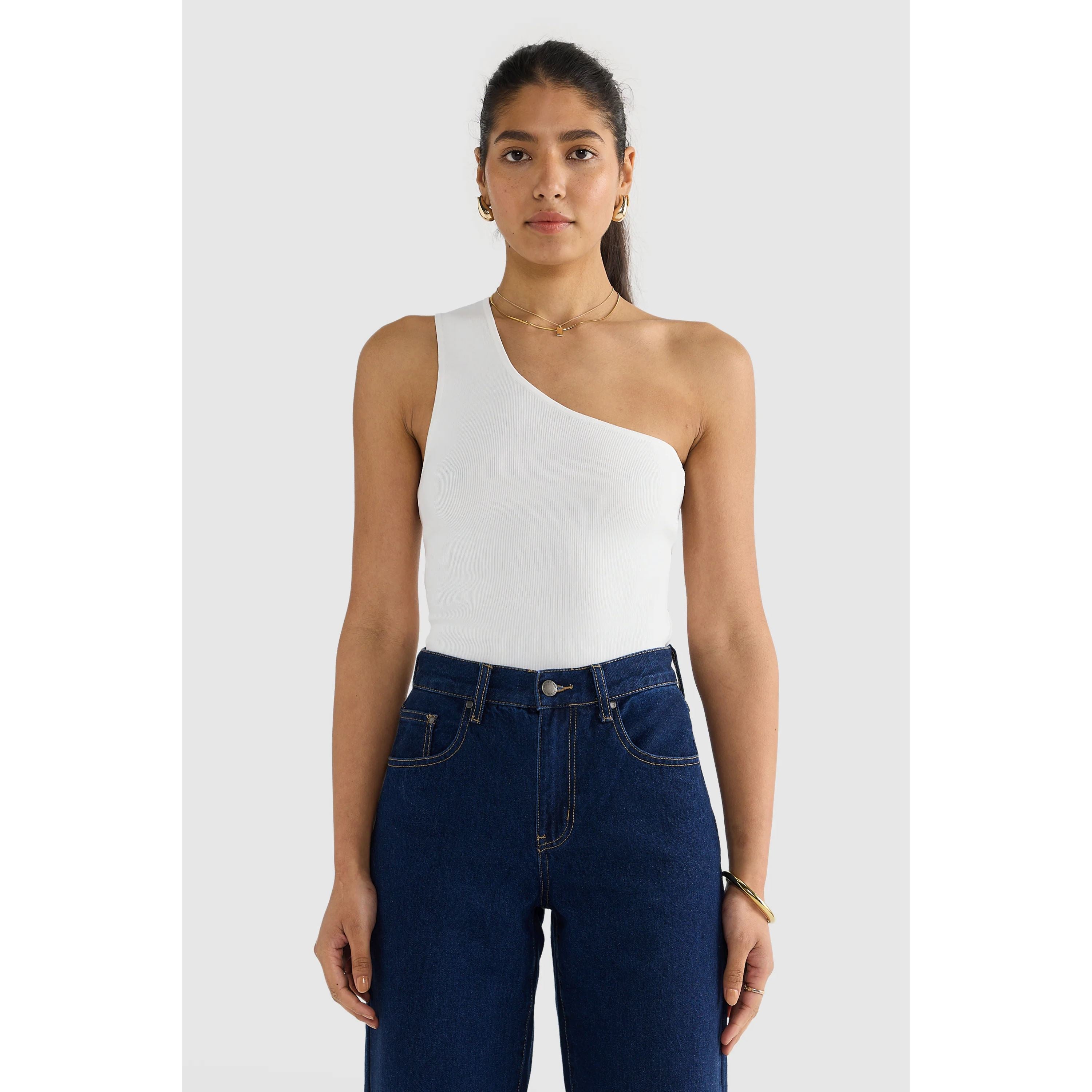 ORTC Clothing Co. Hadley One Shoulder Knit Top - White One Shoulder Top ortc Clothing Co. 