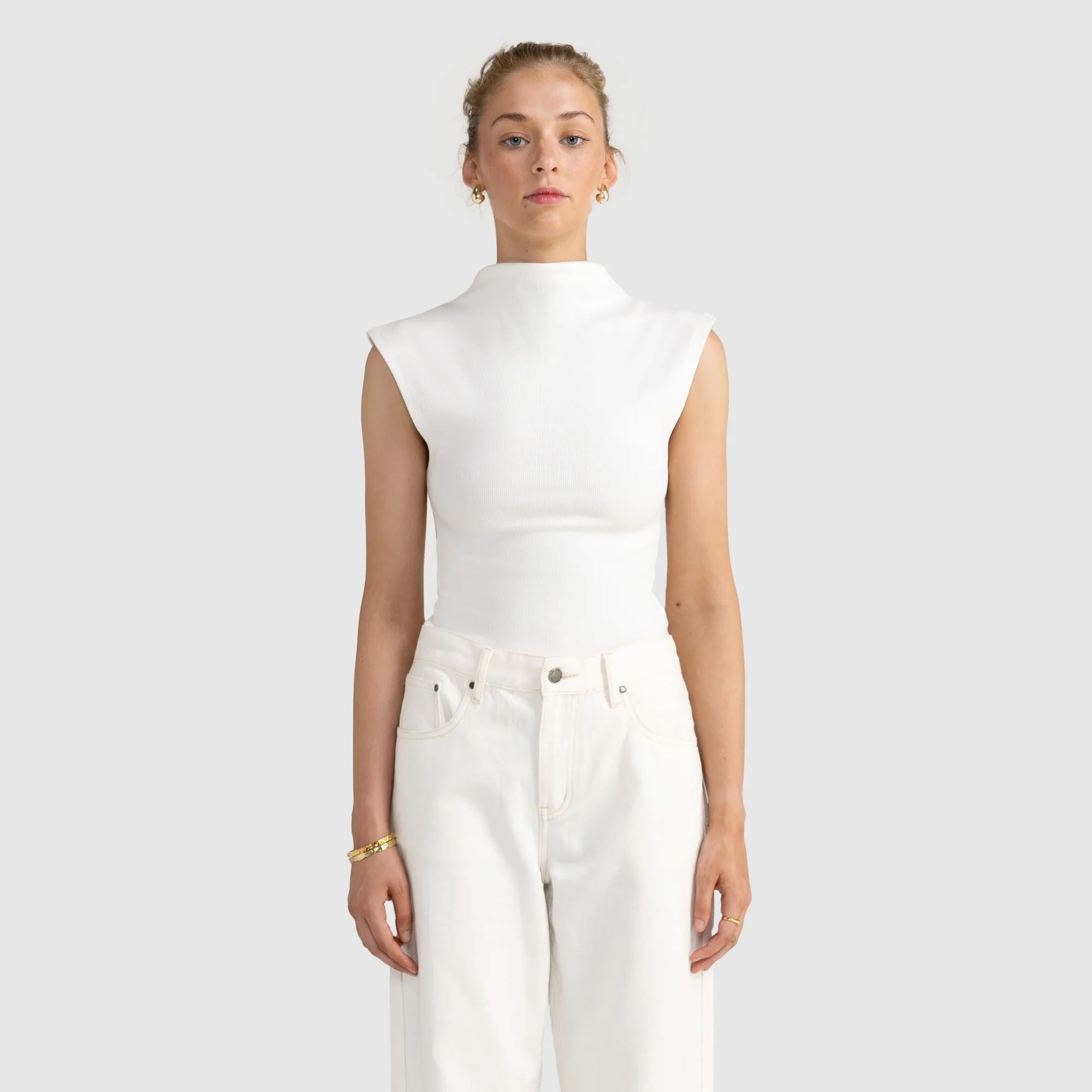 ORTC Clothing Co. Liv High Neck Rib Top - White Knit Top ortc Clothing Co. 