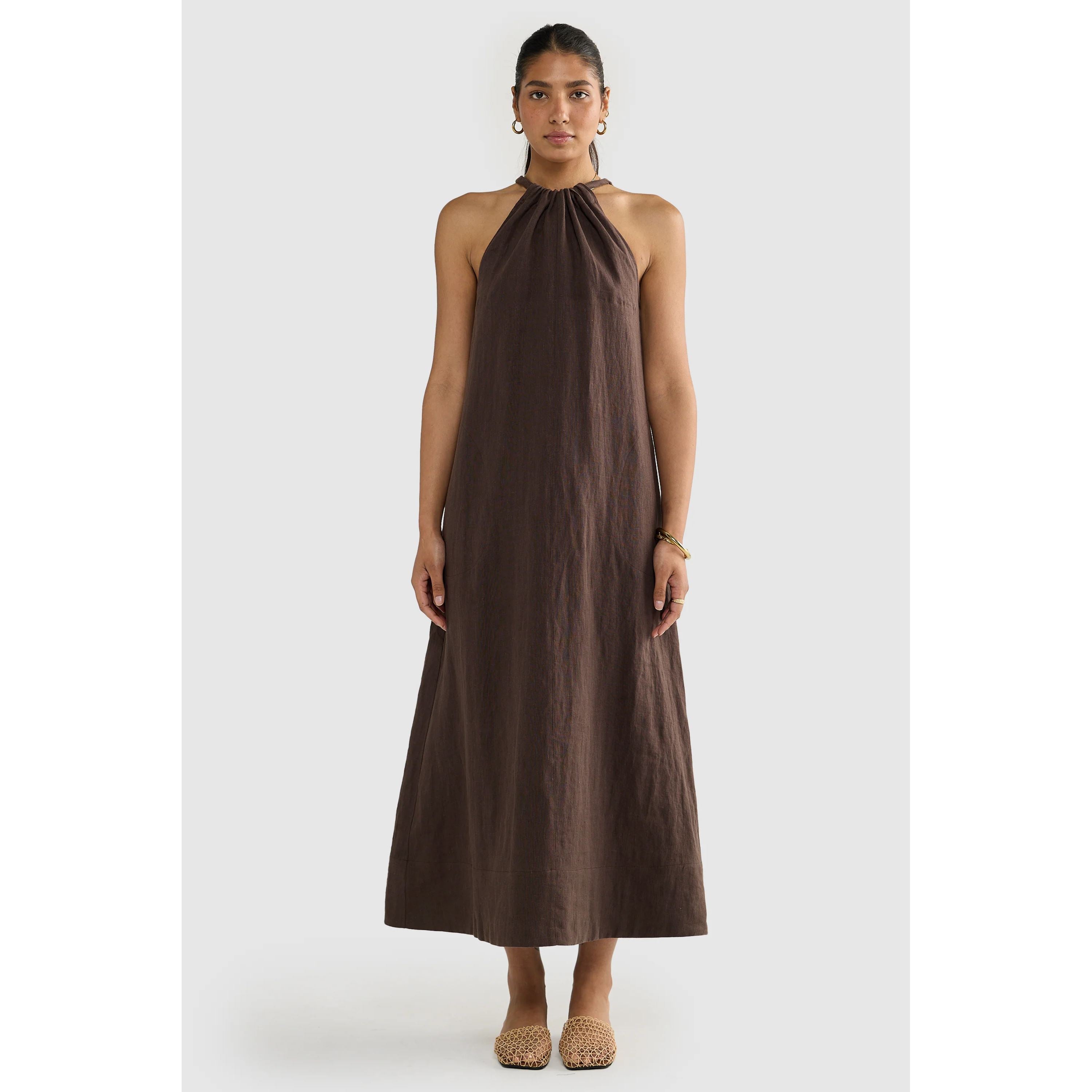 ORTC Clothing Co. Luna Linen Halter Dress - Carob ortc Clothing Co.