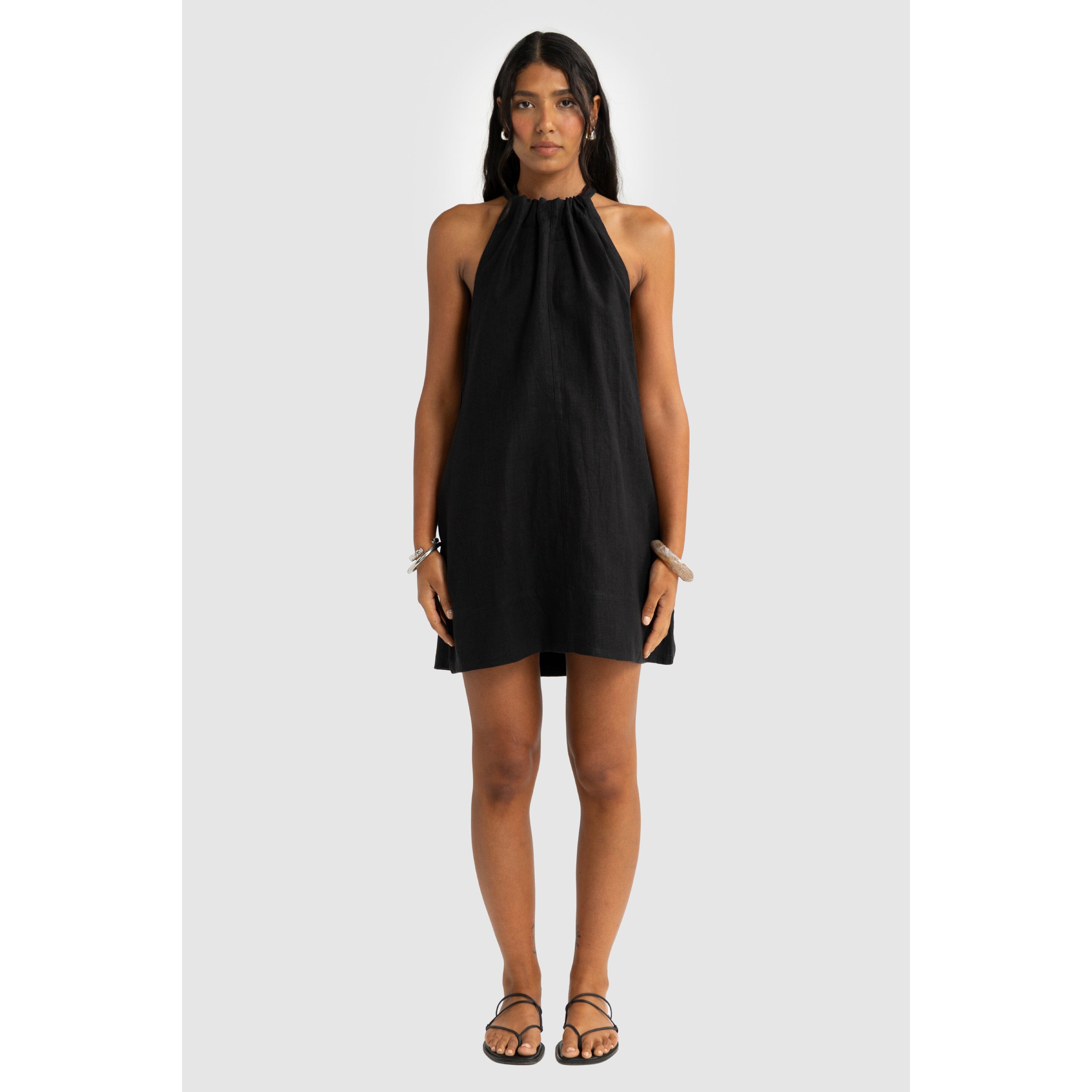 ORTC Luna Linen Mini Dress - Black ortc Clothing Co.
