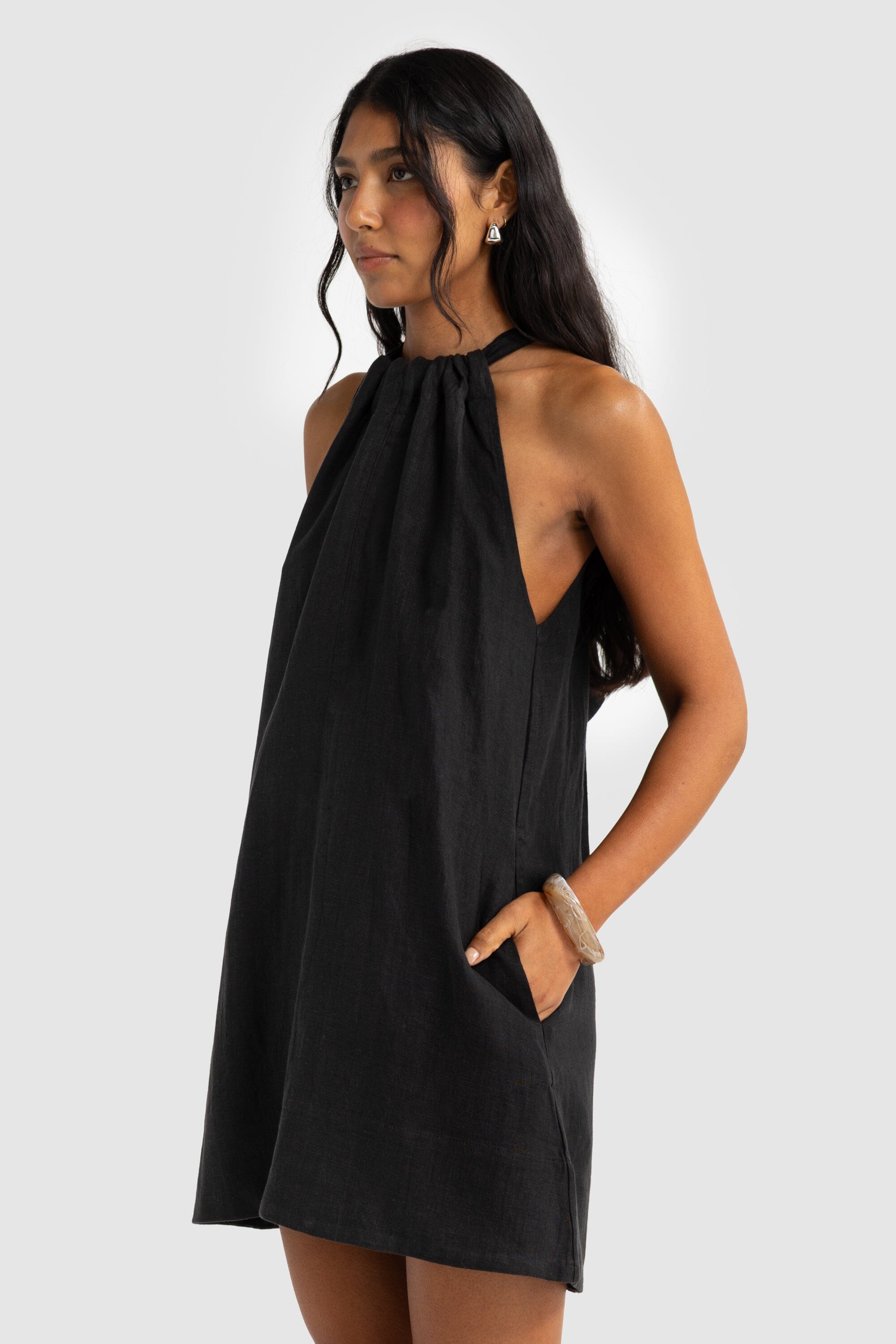 ORTC Luna Linen Mini Dress - Black ortc Clothing Co.