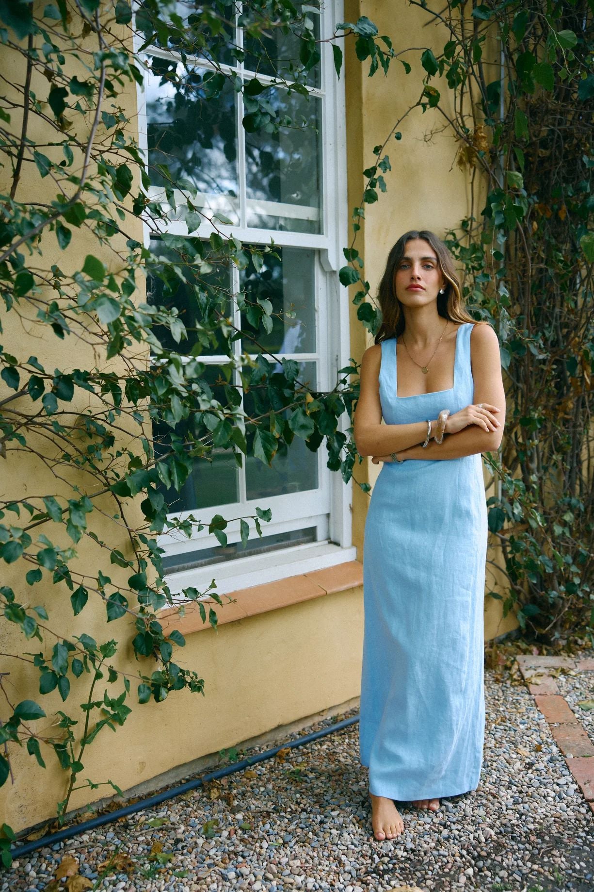 ORTC Zoey Linen Full Length Dress - Powder Blue ortc Clothing Co.