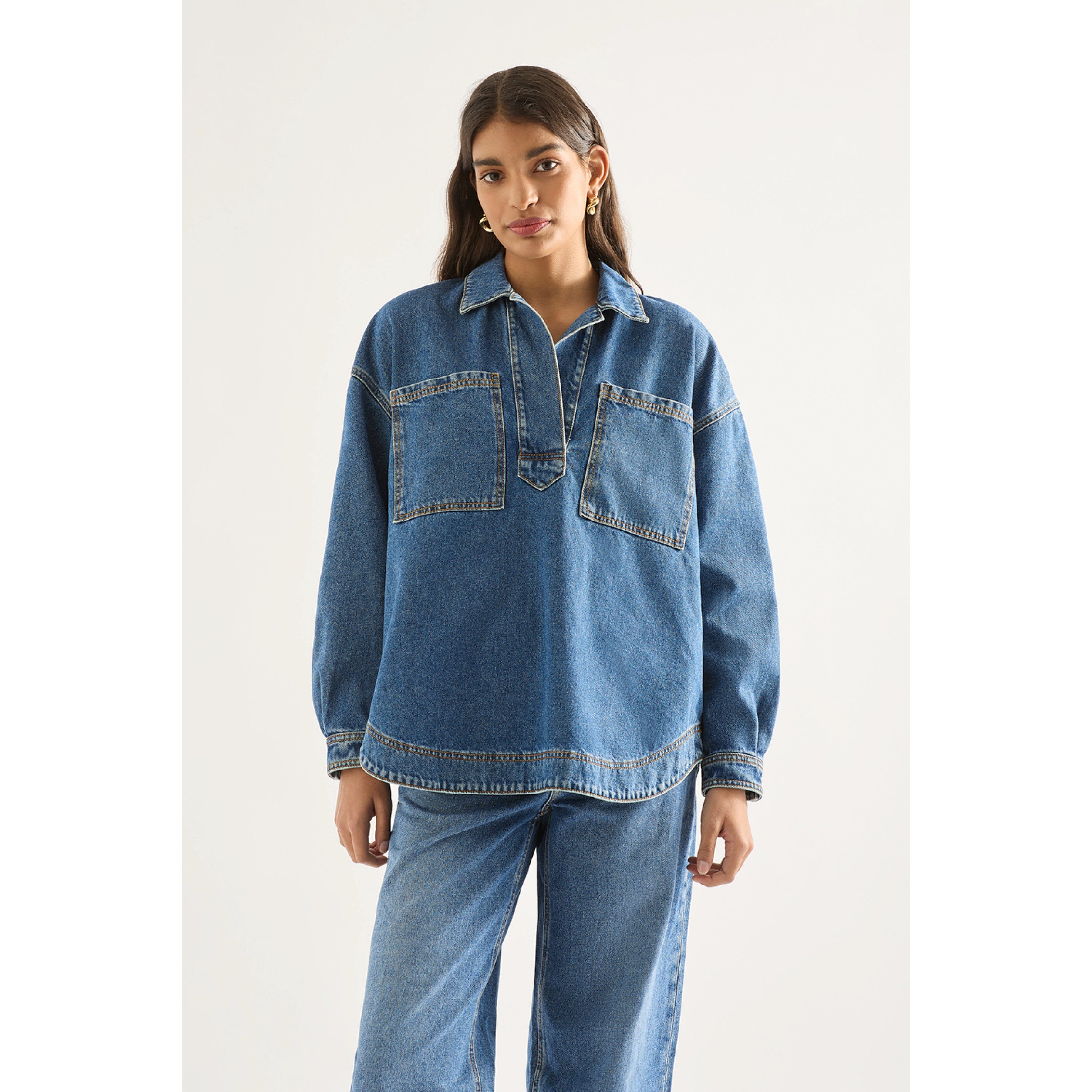 Outland Demin Josie Shirt- Moment Mid Blue Outland Denim