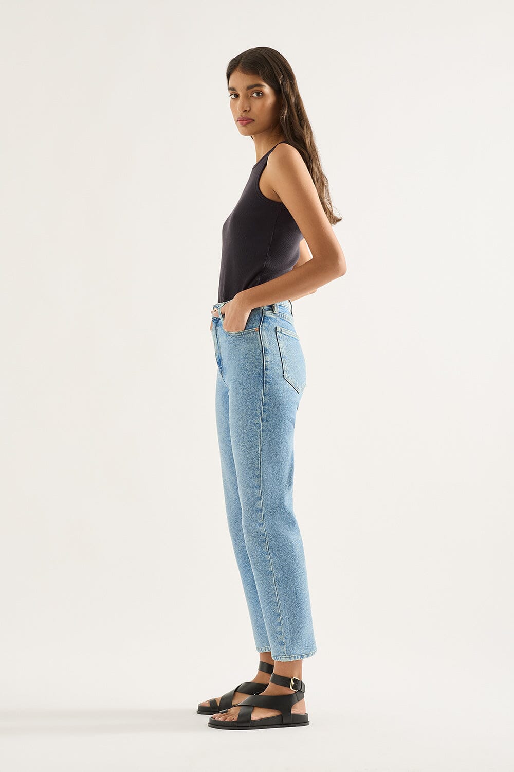 Outland Denim Zoe High Straight Crop Jean - Cadence Blue Outland Denim