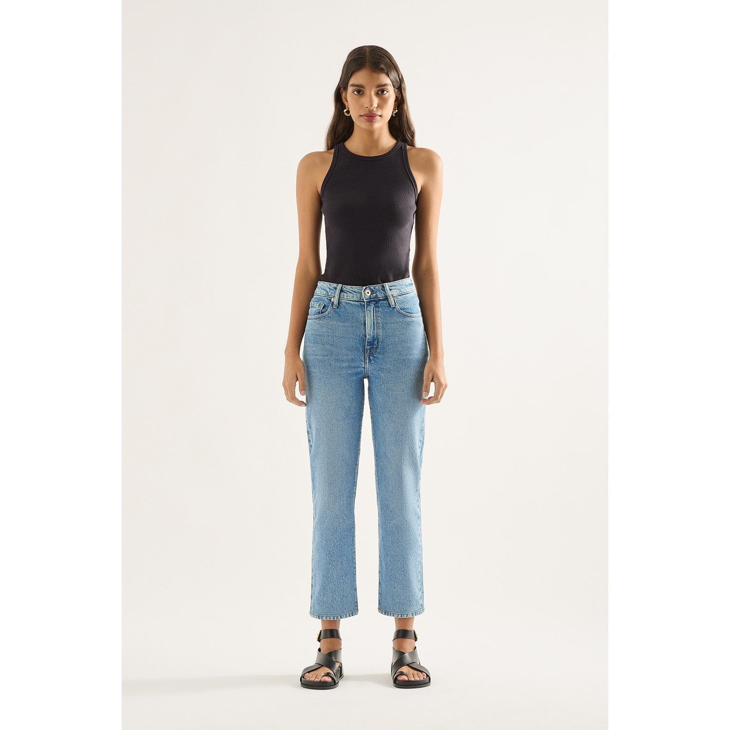 Outland Denim Zoe High Straight Crop Jean - Cadence Blue Outland Denim