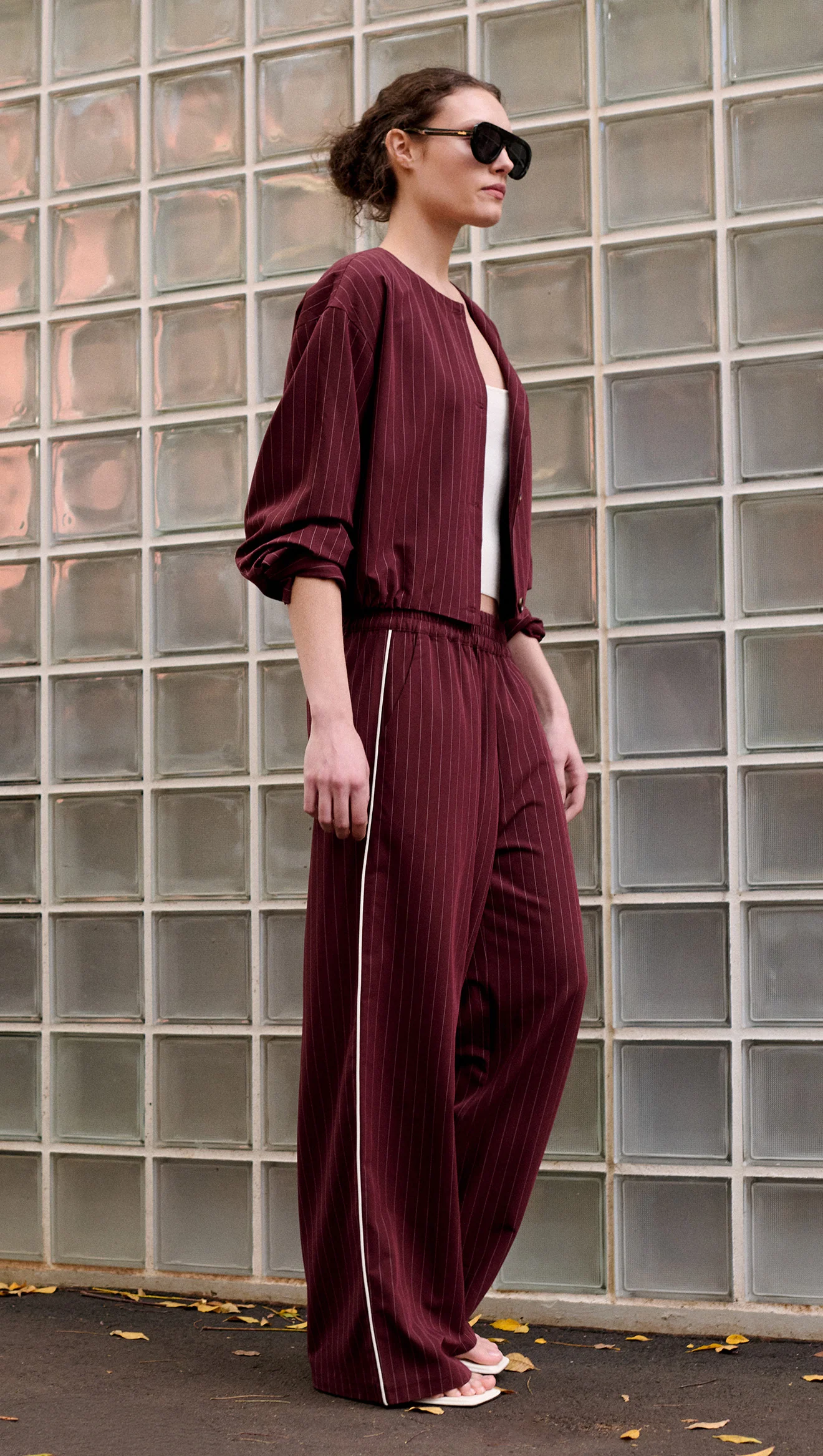 Staple The Label Reed Relaxed Pant - Wine Pinstripe