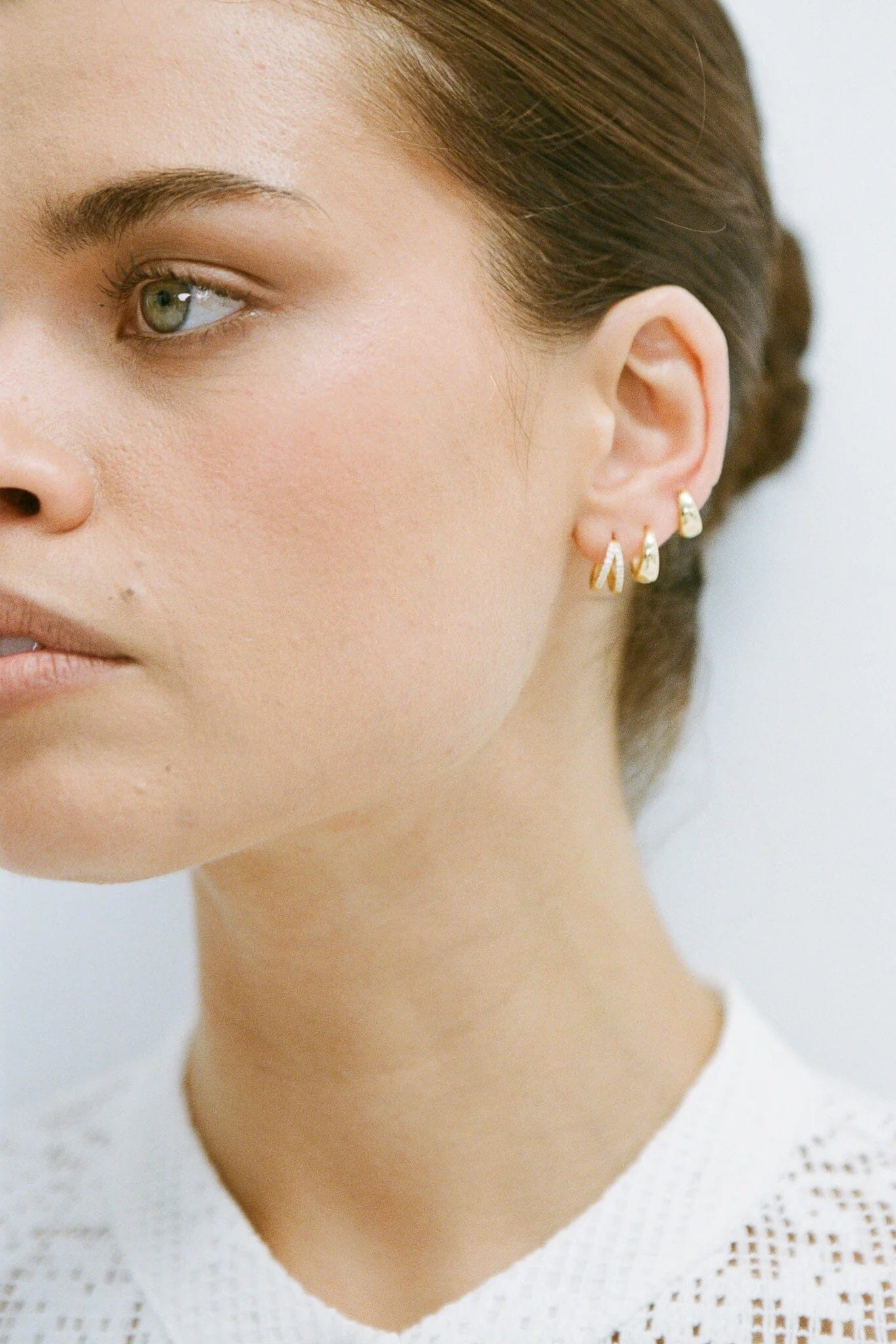 Porter Jewellery Double Angel Huggies - Gold/Clear Huggie Earrings Porter Jewellery 