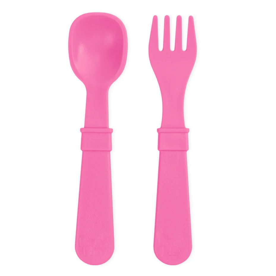 Re-Play Recycled Fork and Spoon - Bright Pink Re-Play Recycled Dinnerware