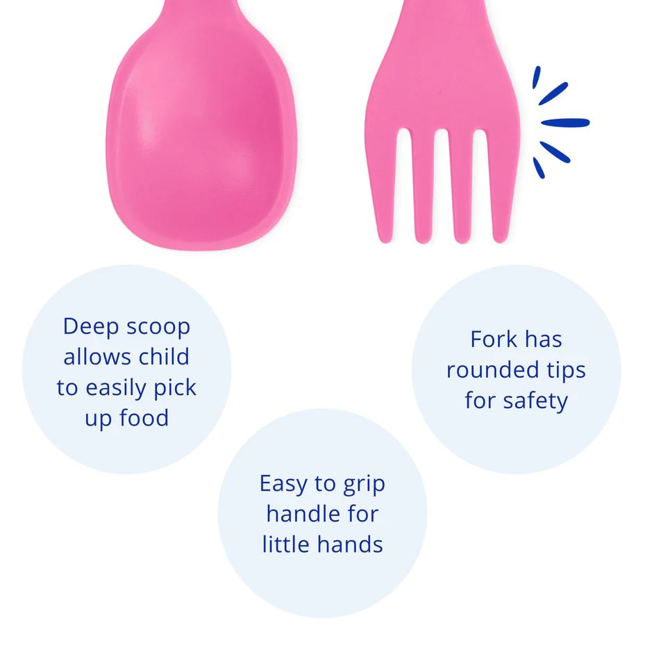 Re-Play Recycled Fork and Spoon - Bright Pink Re-Play Recycled Dinnerware