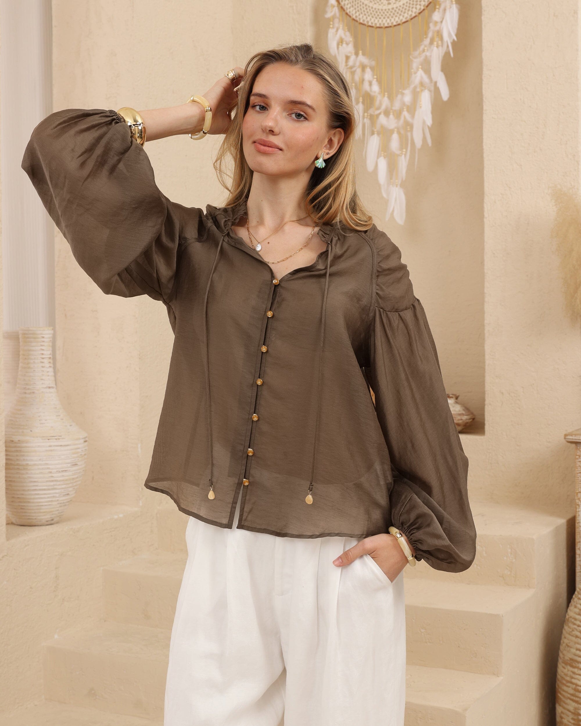 Rome Women's Top - Chocolate Blouse Eclectic House 