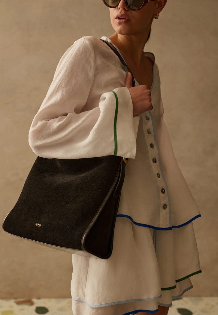 Sancia The Moretto Handbag - Black Suede Sancia