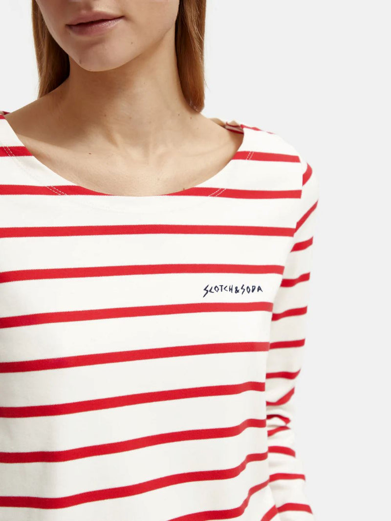 Scotch & Soda Breton Stripe Longsleeve T-shirt - Off White/Amp Red Scotch & Soda