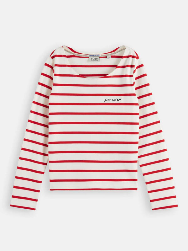 Scotch & Soda Breton Stripe Longsleeve T-shirt - Off White/Amp Red Scotch & Soda