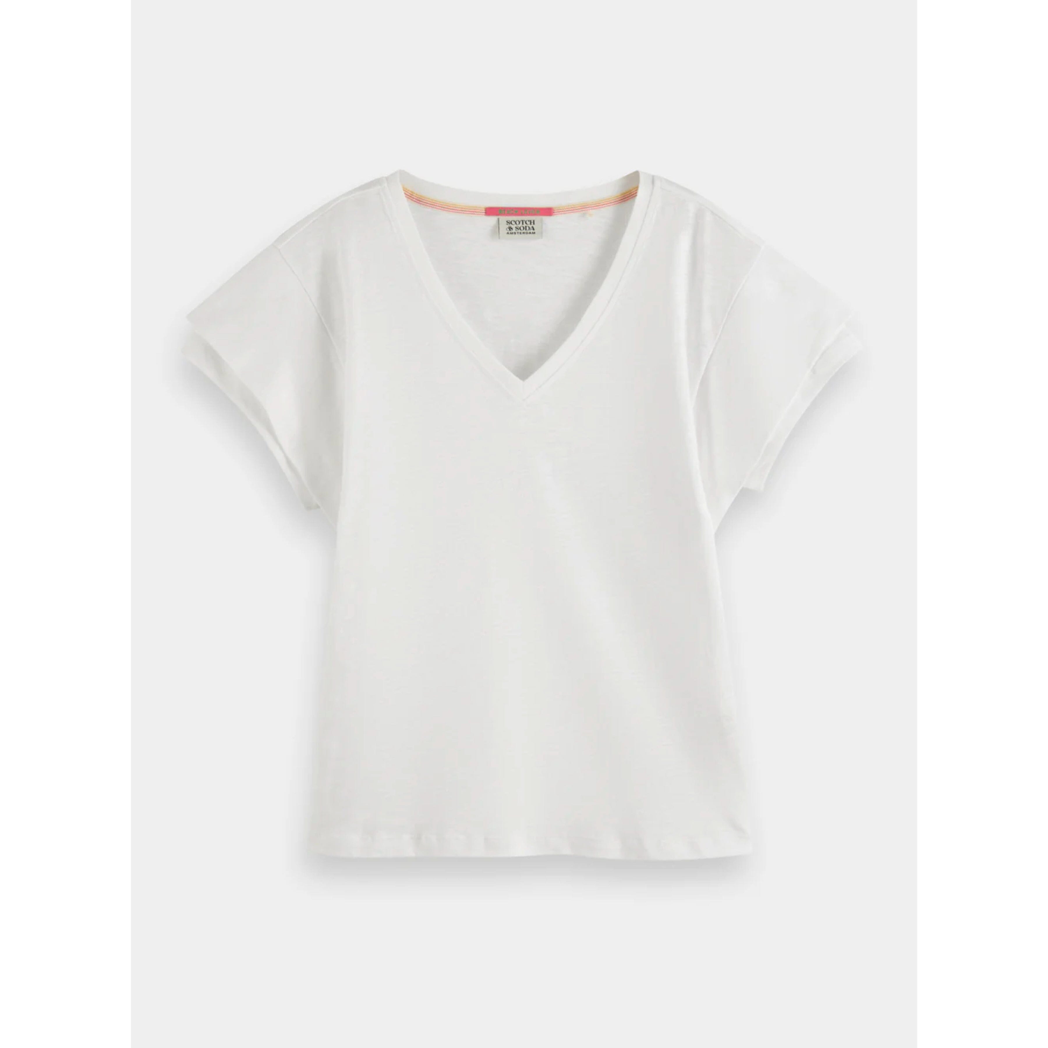 Scotch & Soda Layered Sleeve V-Neck T-Shirt - White Scotch & Soda