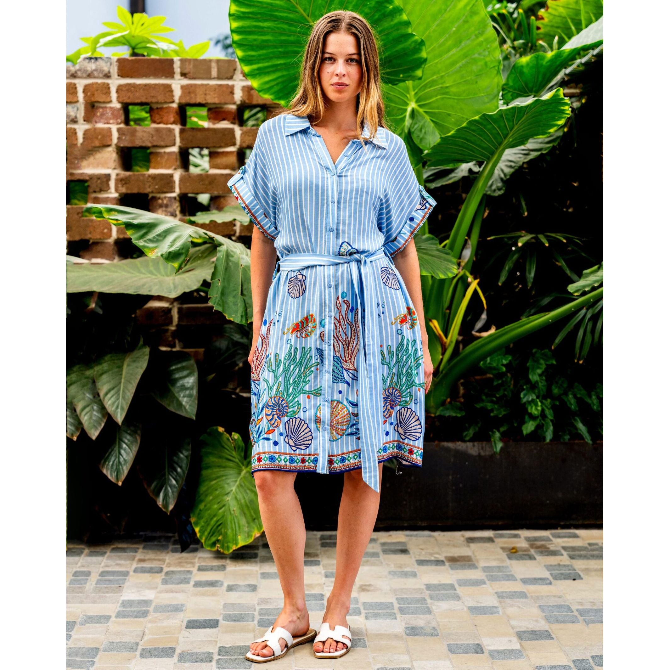 Sea World Midi Dress - Blue Stripe Midi Dress Boho Australia 
