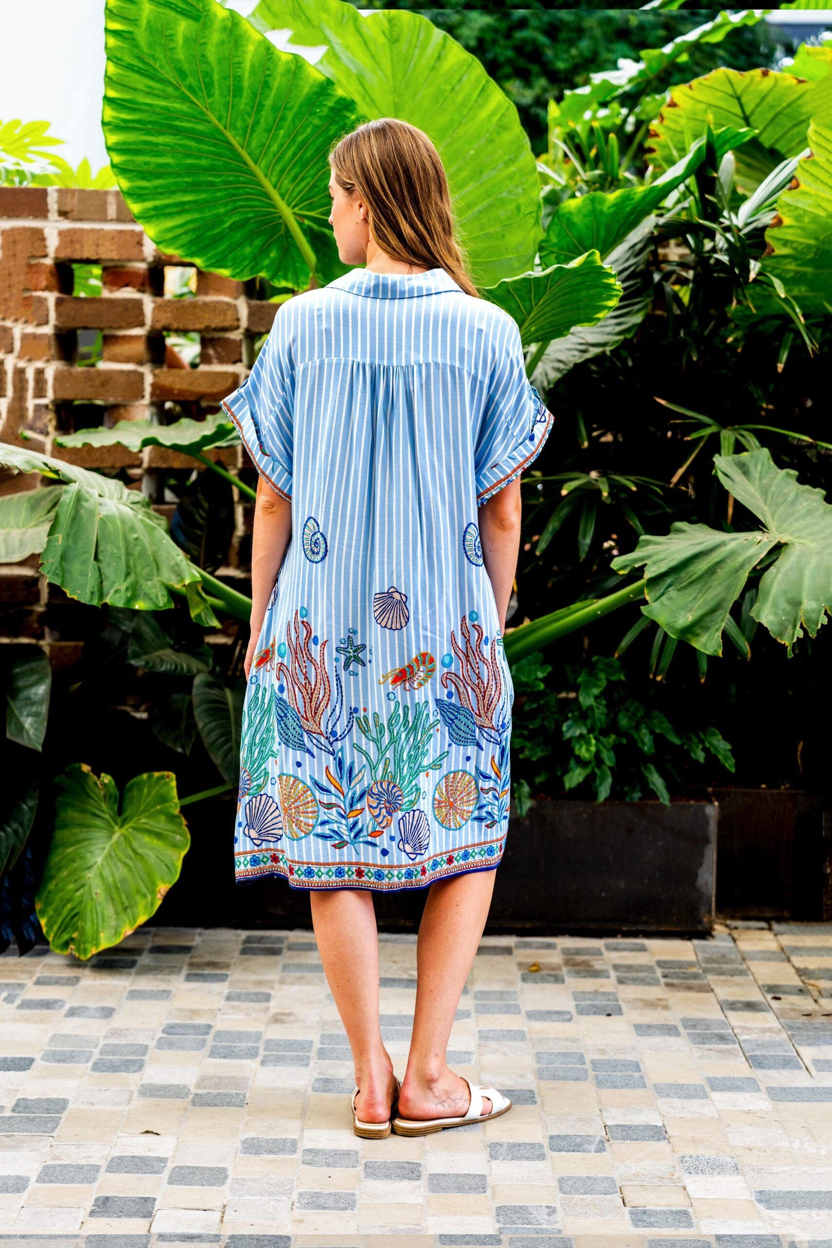 Sea World Midi Dress - Blue Stripe Midi Dress Boho Australia 