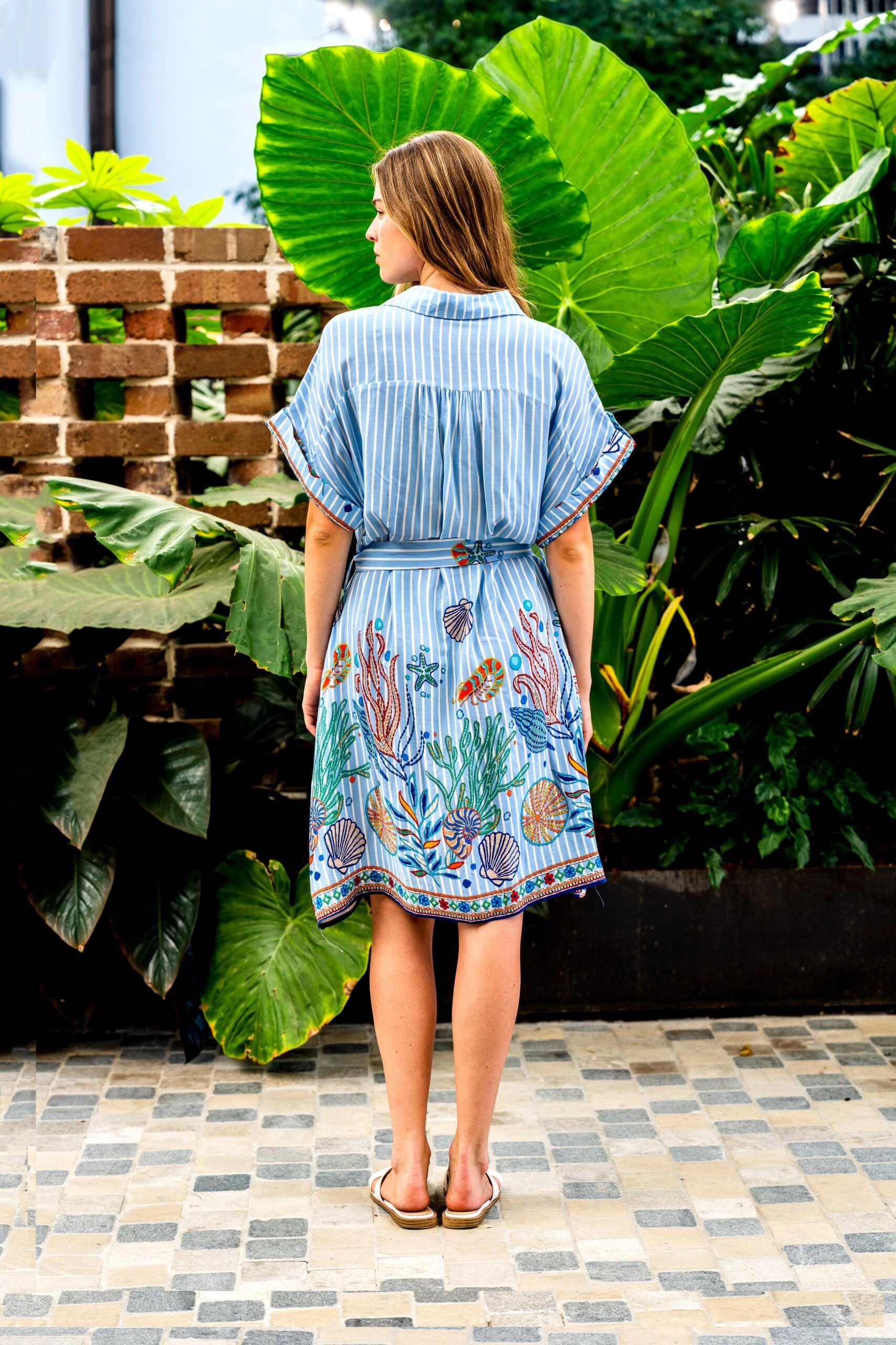 Sea World Midi Dress - Blue Stripe Midi Dress Boho Australia 