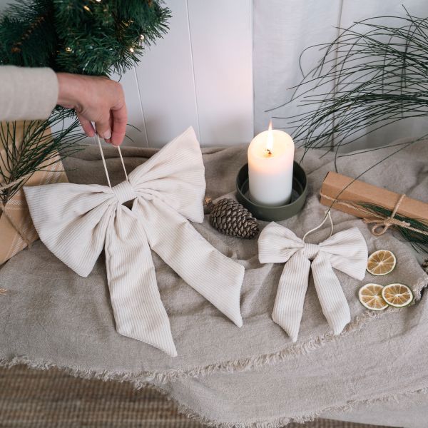 Set of 2 Corduroy Lucia Bows - Cream Mediterranean Markets