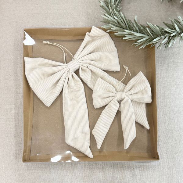 Set of 2 Corduroy Lucia Bows - Cream Mediterranean Markets