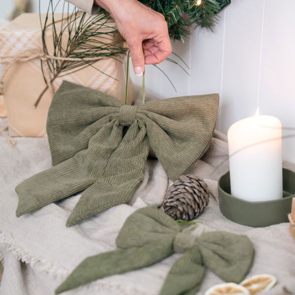 Set of 2 Lucia Corduroy Bows - Green Mediterranean Markets