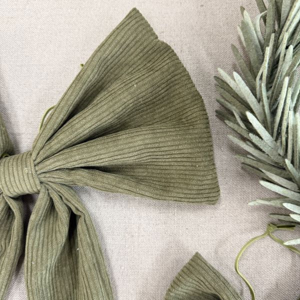 Set of 2 Lucia Corduroy Bows - Green Mediterranean Markets