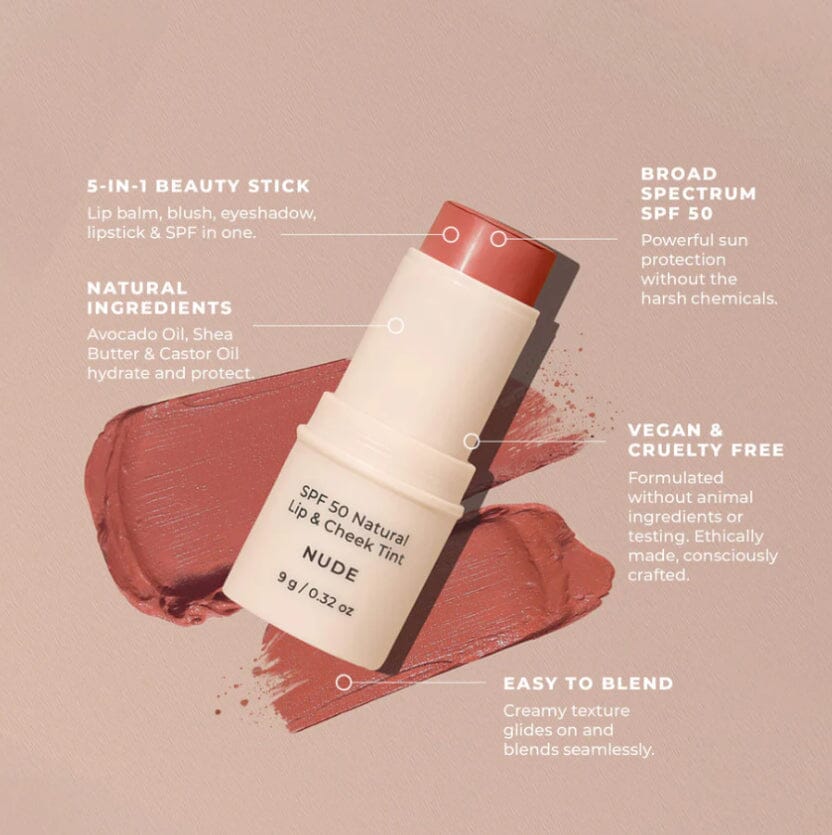 SPF 50 Natural Lip & Cheek Tint- Nude Avocado Zinc