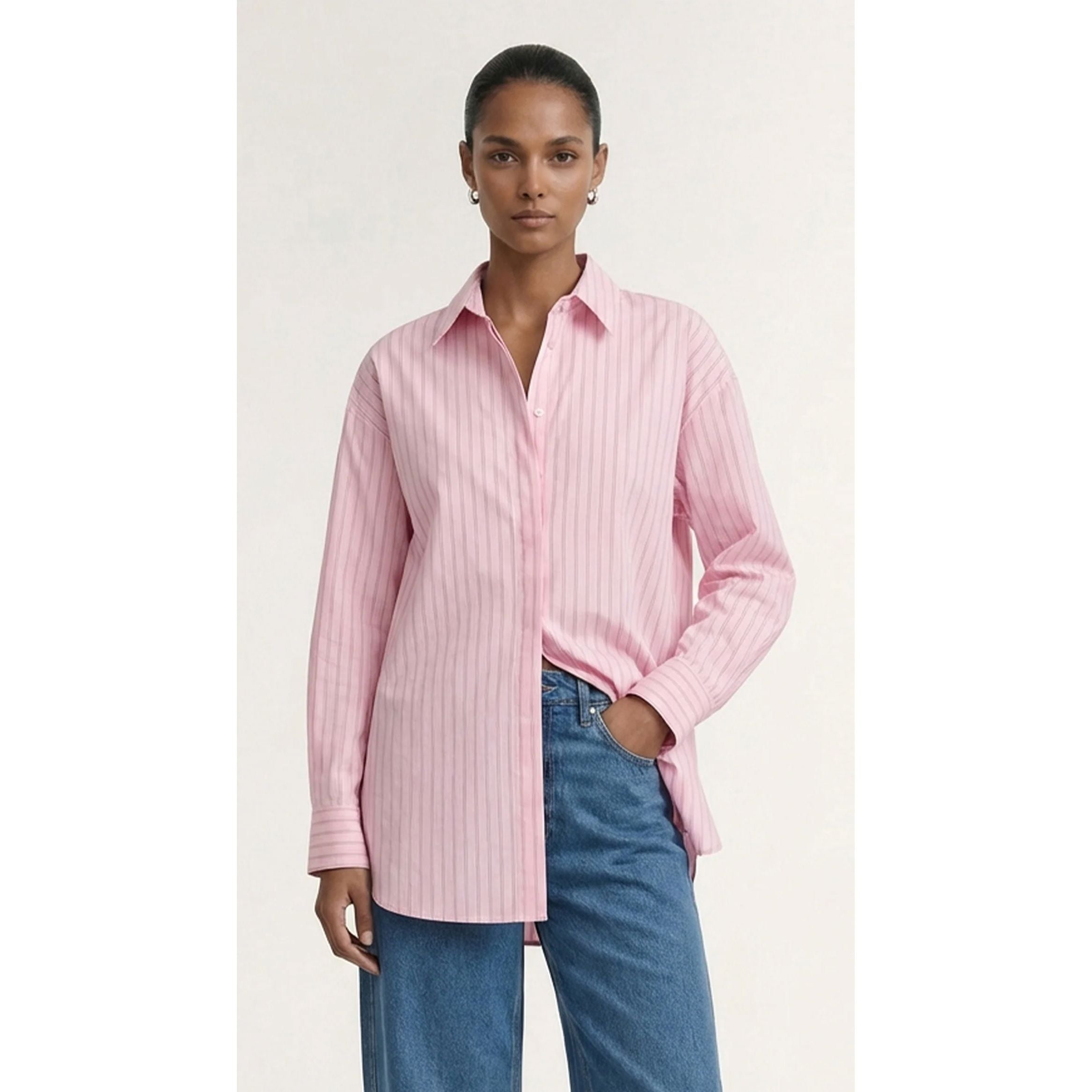 Staple The Label Kari Oversized Shirt - Pink/White Stripe Staple the label