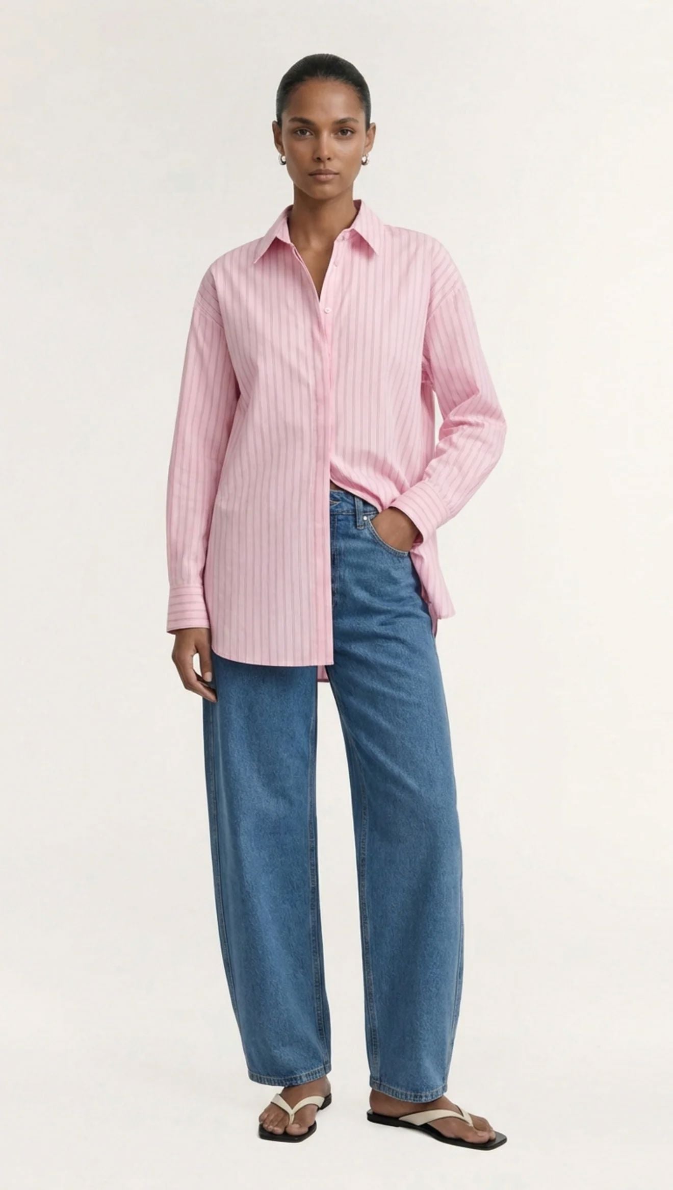 Staple The Label Kari Oversized Shirt - Pink/White Stripe Staple the label