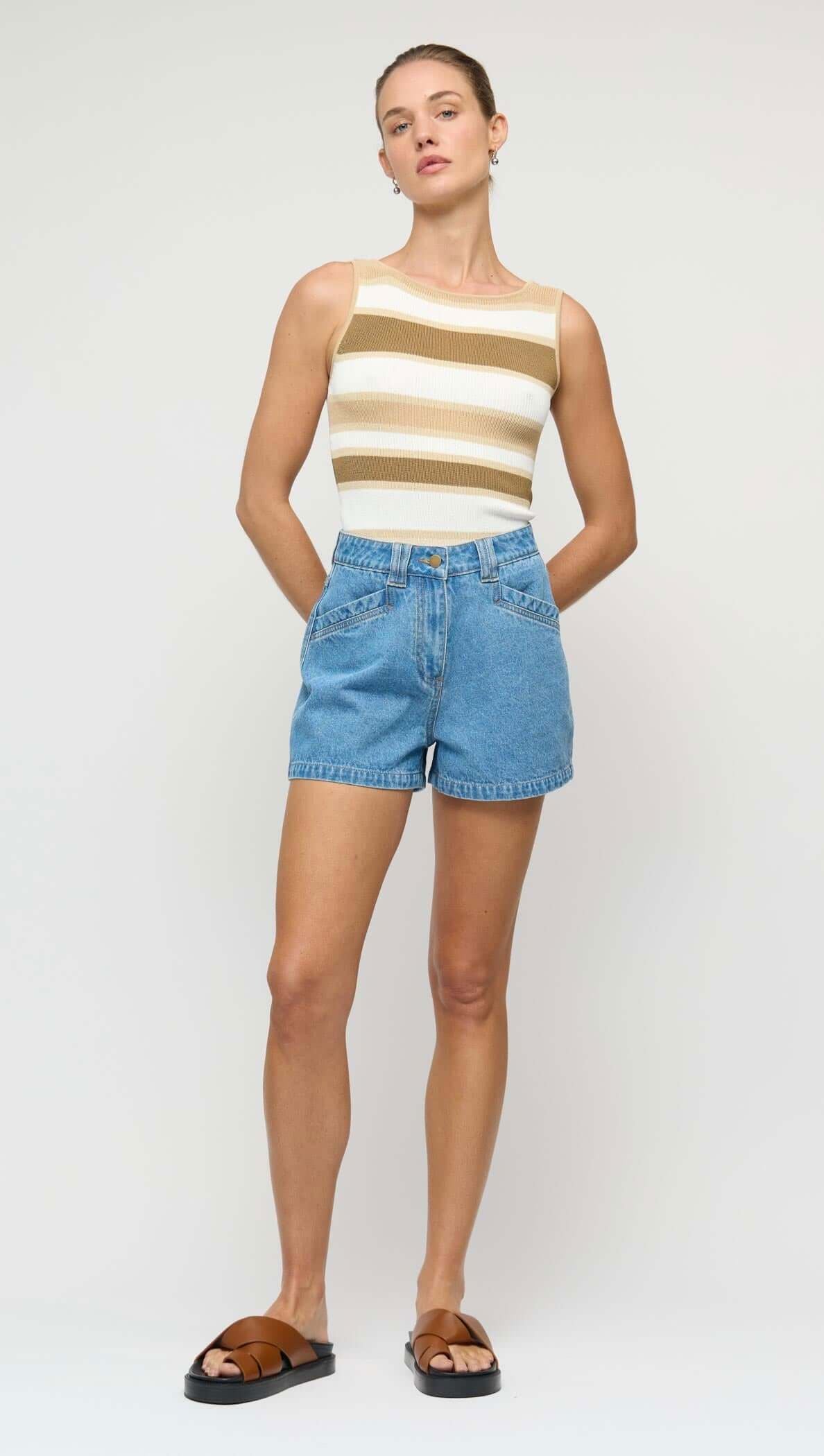 Staple the Label Noa Denim Shorts - Mid Blue Staple the label
