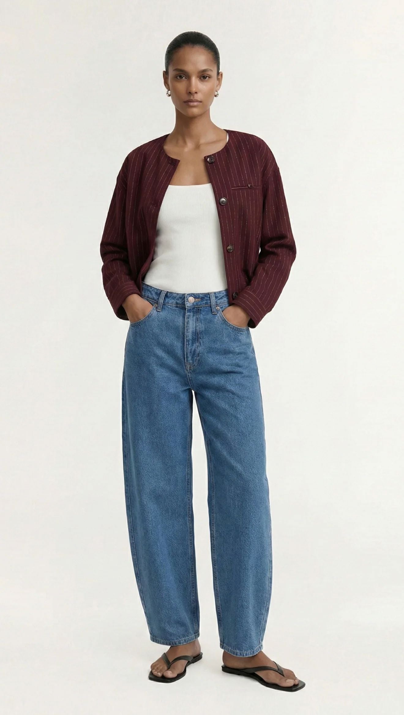 Staple The Label Reed Crop Jacket - Wine Pinstripe Staple the label