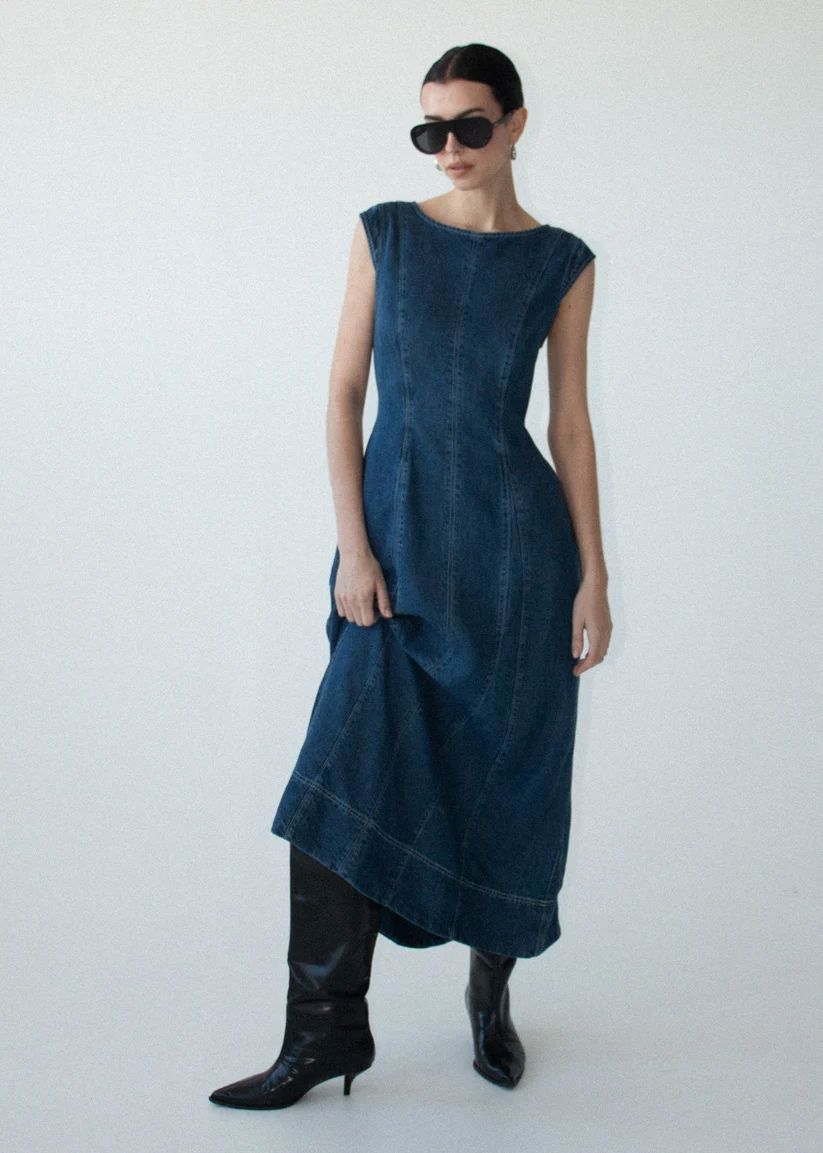 Staple the Label Roma Chambray Midi Dress - Indigo Midi Dress Staple the label 