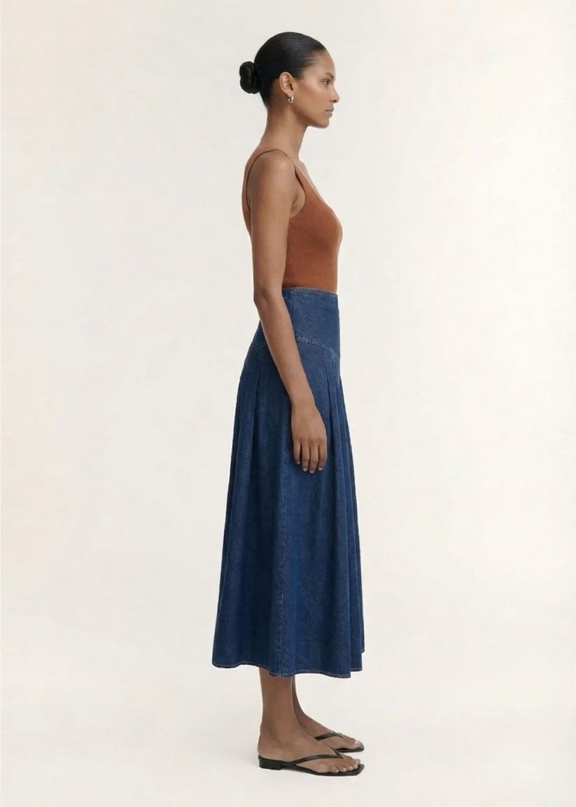 Staple the Label Roma Chambray Midi Skirt - Indigo Staple the label
