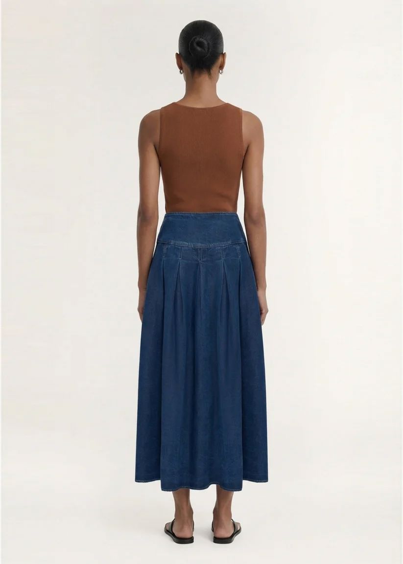 Staple the Label Roma Chambray Midi Skirt - Indigo Staple the label