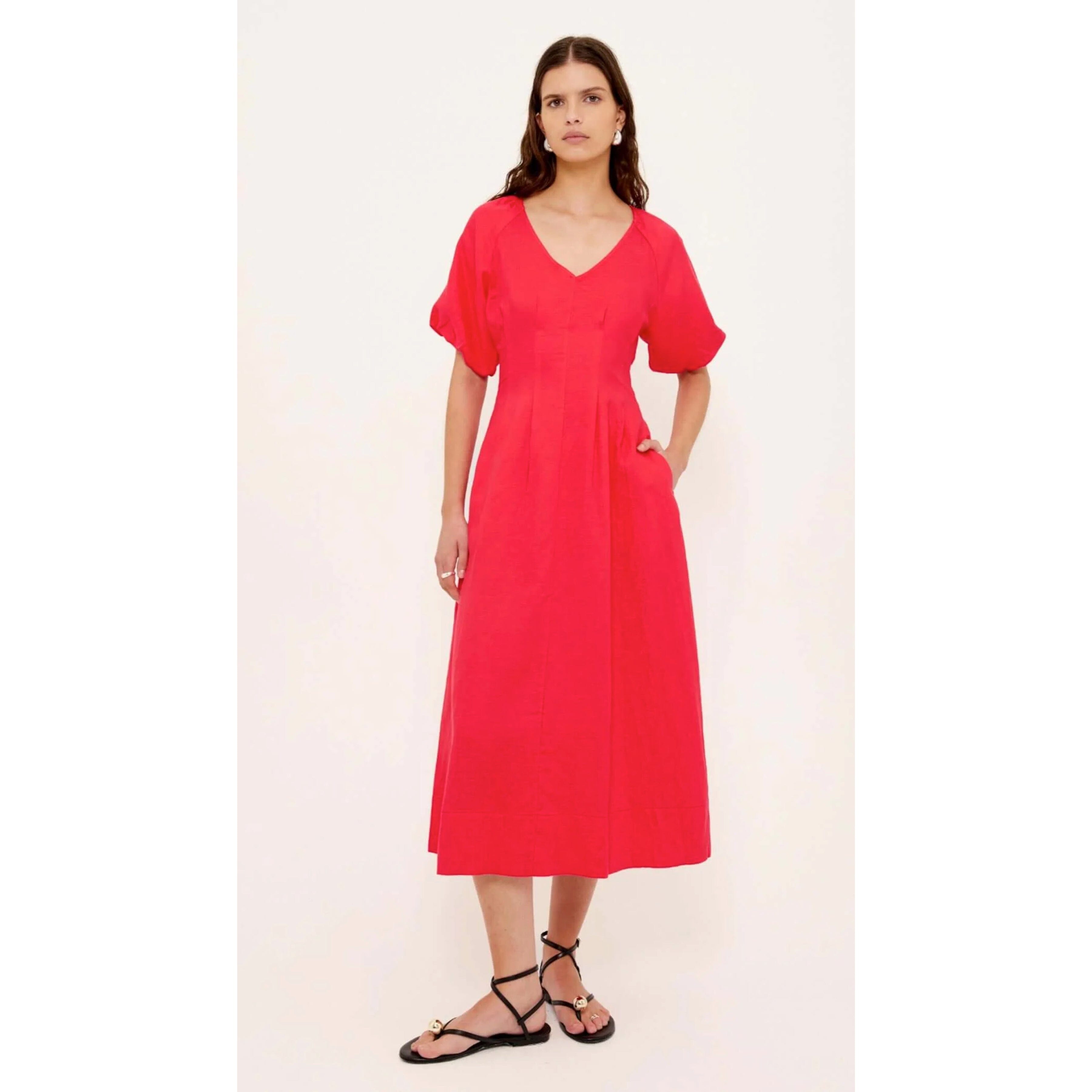 Staple the Label Valentina V-Neck Midi Dress - Red Staple the label