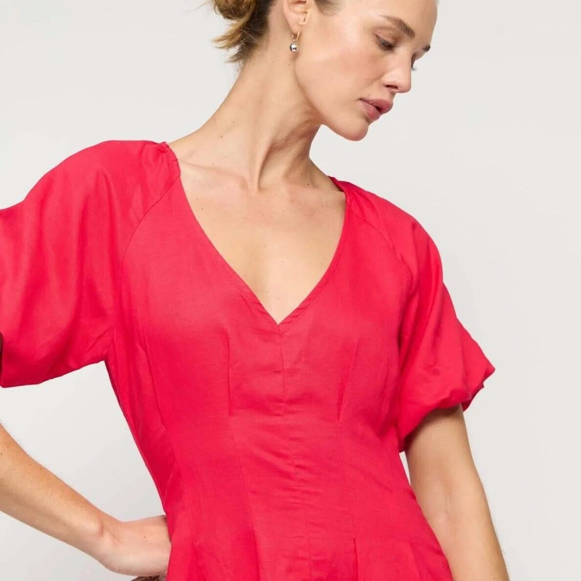 Staple the Label Valentina V-Neck Midi Dress - Red Staple the label