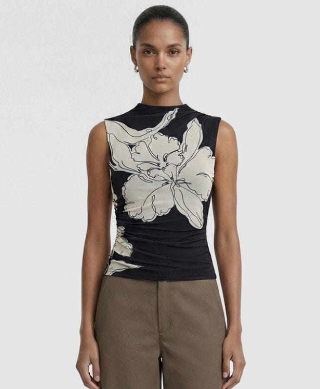 Staple The Label Veda Mesh Top - Black/Cream Floral Staple the label